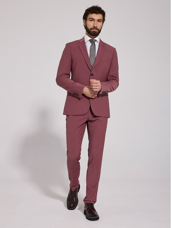 VILLARO VILLARO Garnitur GAR152VIM Bordowy Slim Fit