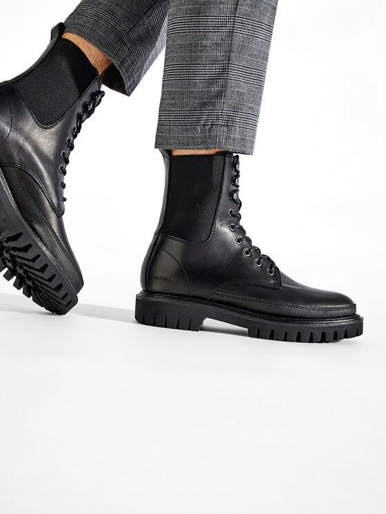 Tommy Hilfiger Tommy Hilfiger Outdoorová obuv Premium Casual Chunky Lth Boot FM0FM04187 Čierna
