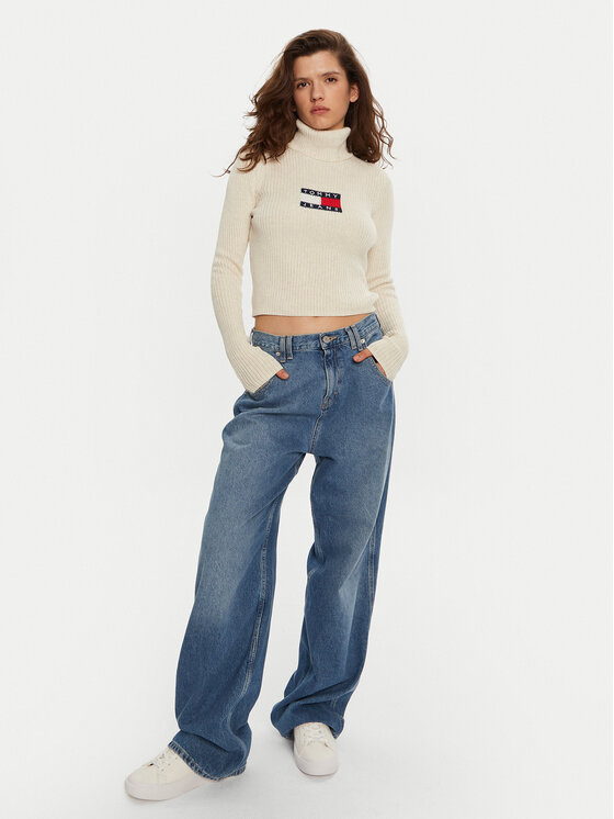 Tommy Jeans Tommy Jeans Rolák Flag DW0DW18678 Écru Regular Fit