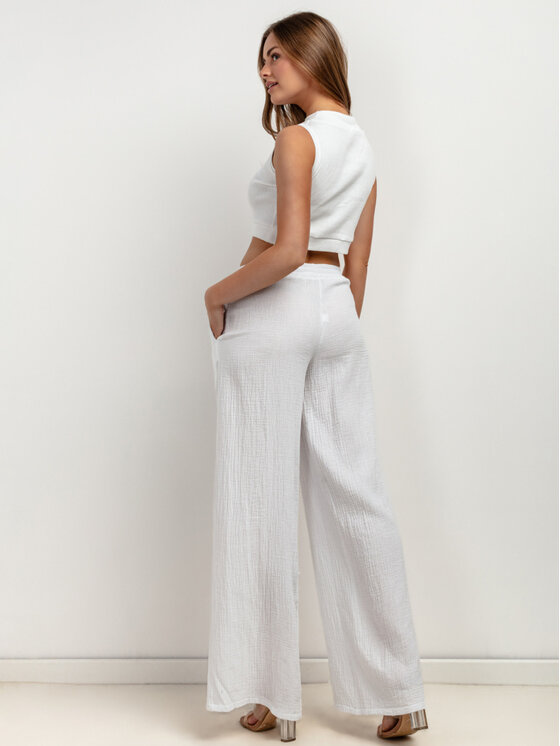 Tessita Tessita Spodnie materiałowe T428/1/M Biały Wide Leg