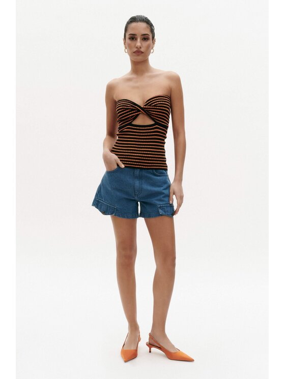 BENU BENU Top bez ramínek W POMARAŃCZOWE PASKI Tmavomodrá Slim Fit