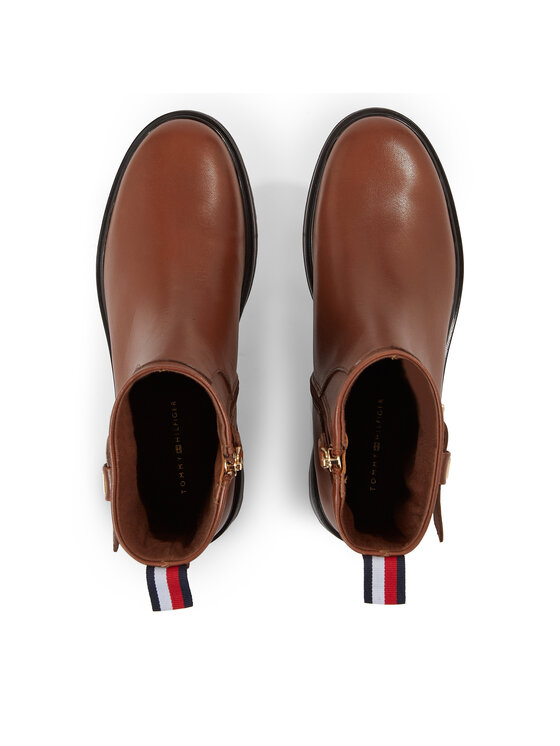 Tommy Hilfiger Tommy Hilfiger Polokozačky Thermo Leather Belt Bootie FW0FW07479 Hnědá