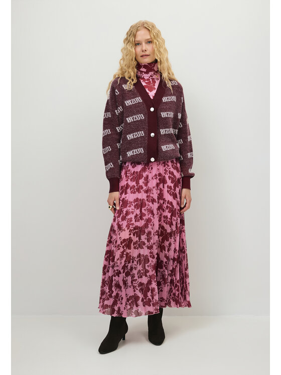 BIZUU BIZUU Kardigan MYLES OVERSIZED LOGO Bordowy Standard Fit
