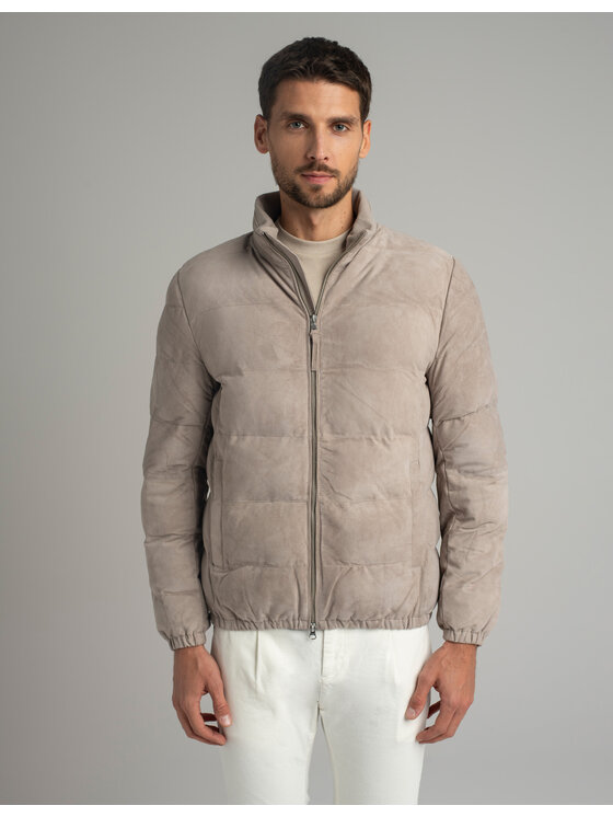 Borgio Borgio Kurtka skórzana CALVI Beżowy Classic Fit