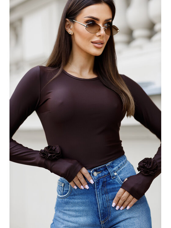 LilaLou LilaLou Bluzka Amber Brązowy Slim Fit