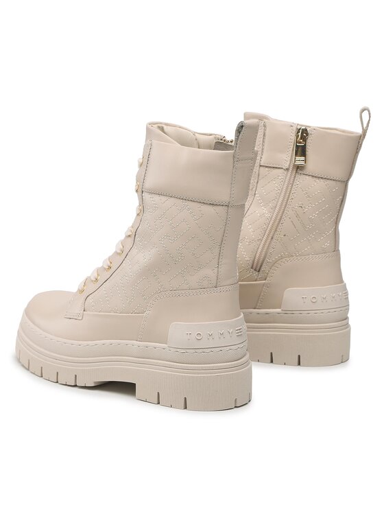 Tommy Hilfiger Ghete Lace Up Zip Boot Monogram FW0FW06849 Bej