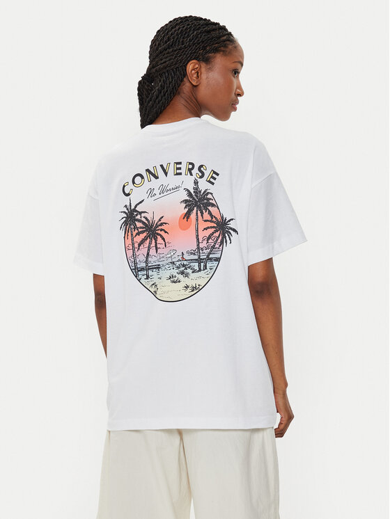 Converse Converse Marškinėliai W Beach Scenentee 10026378-A01 Balta Regular Fit