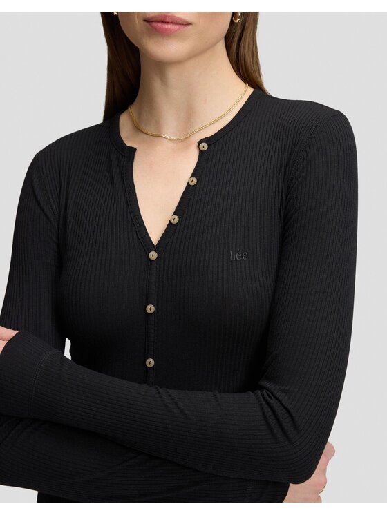 Lee Lee T-Shirt LS HENLEY Czarny Slim Fit