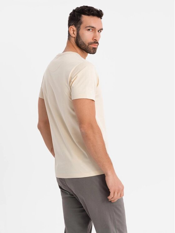 Ombre Ombre T-Shirt OM-TSPT-0228 Beżowy Regular Fit