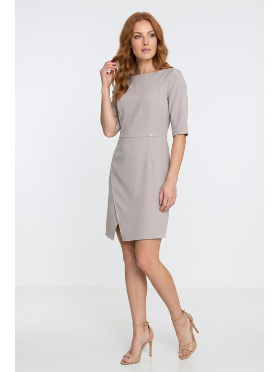 FIGL FIGL Koktejlové šaty M1372 Béžová Fitted Fit