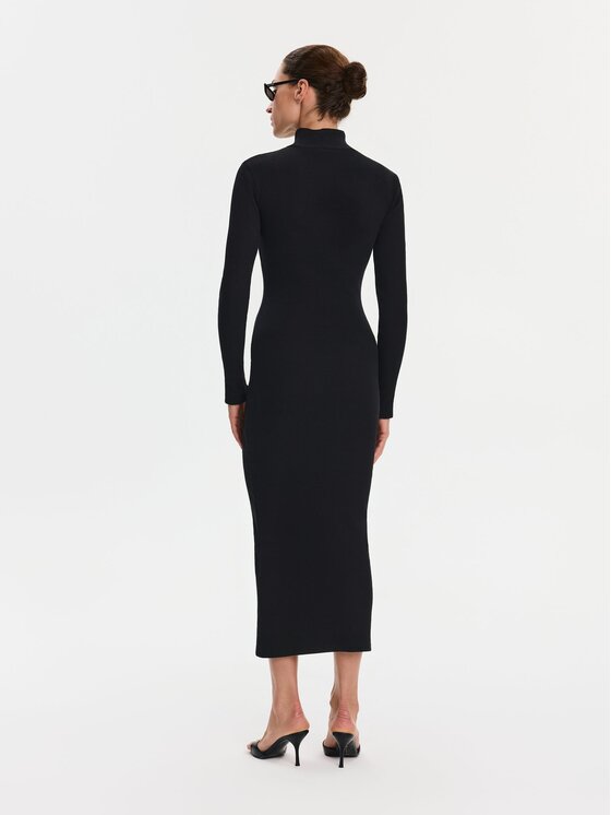 Nudyess Nudyess Sukienka codzienna Askja z prążka Czarny Slim Fit