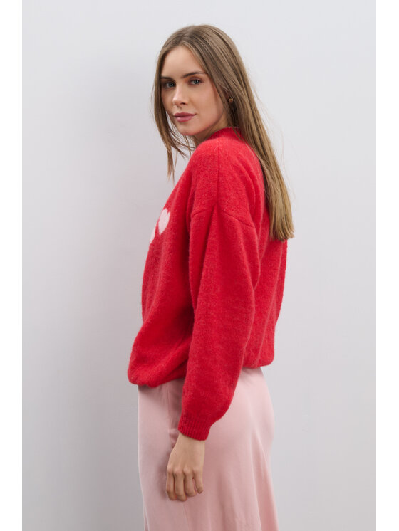 Fobya Fobya Sweter F2105 Czerwony Basic Fit