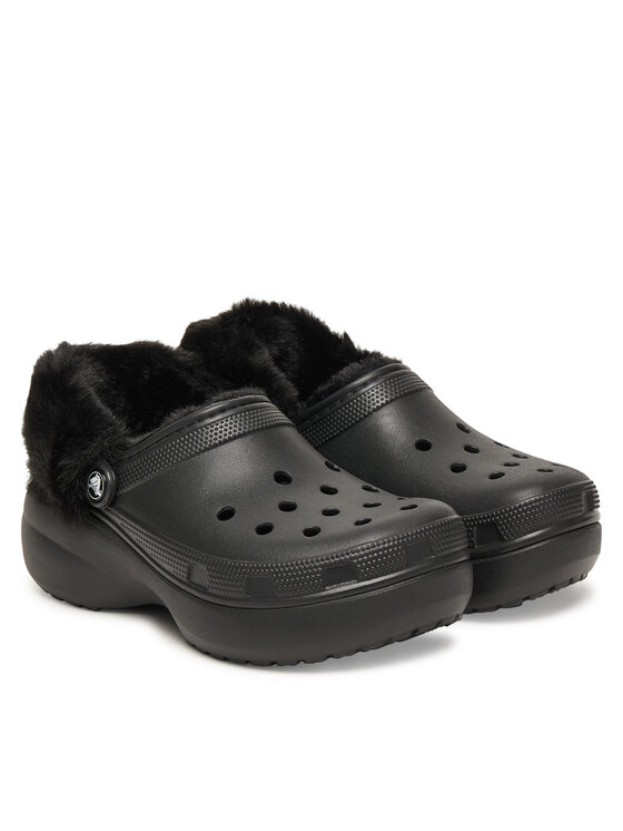 Crocs Crocs Natikači Classic Platform Fuzz Lined Clog 212854 Črna