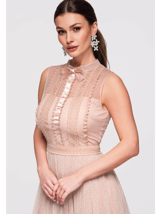 Ombre Ombre Sukienka wieczorowa LA-OM-DLR336 Beżowy A-Line Fit