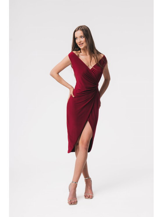 Aurora Aurora Koktejlové šaty Bardott Bordó Feminine Fit