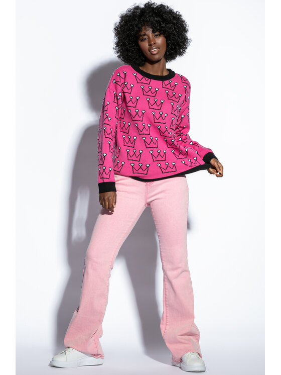 Fobya Fobya Sweter F1810 Różowy Regular Fit