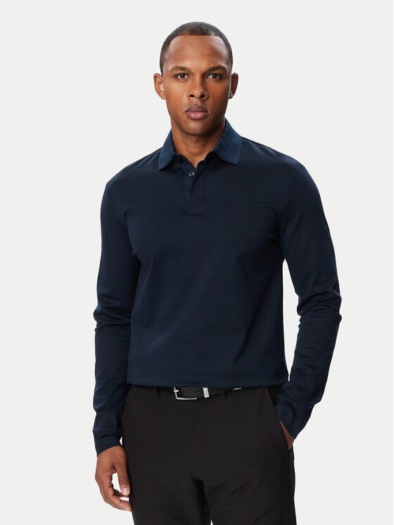BOSS Тениска с яка и копчета 50570431 Тъмносин Regular Fit