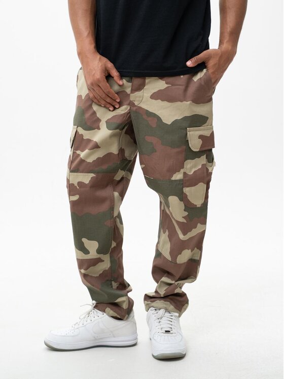 Jigga Wear Jigga Wear Spodnie cargo Spodnie Bojówki Rip-Stop Taktyczne Outdoor Militarne Moro Męskie Zielone Brązowe Camo M Khaki Regular Fit