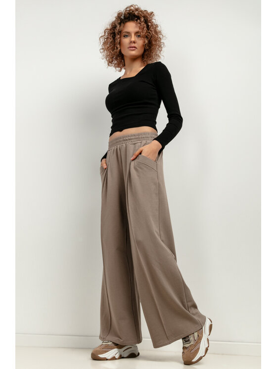 Tessita Tessita Spodnie dzianinowe T413/6/XL Brązowy Wide Leg