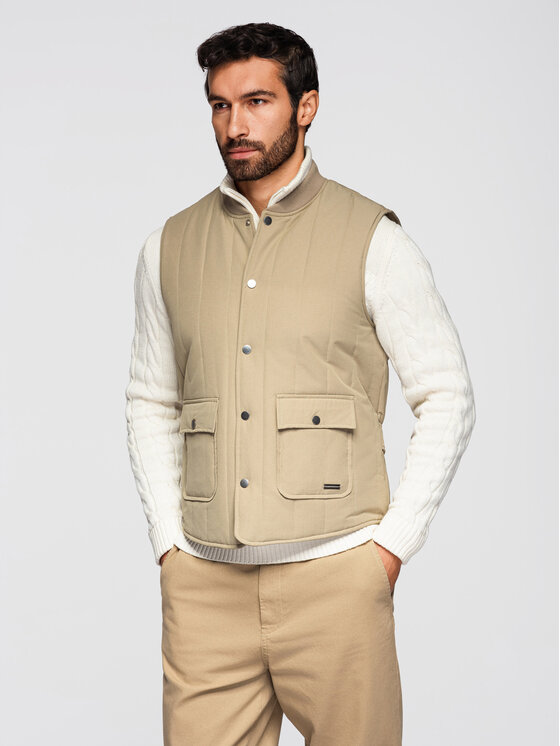 Ombre Ombre Kamizelka OM-JAVJ-0323 Beżowy Regular Fit