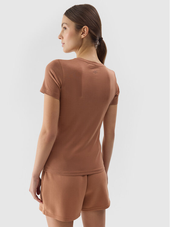 4F 4F Tričko 4FWSS24TTSHF1267-81S Hnedá Custom Slim Fit