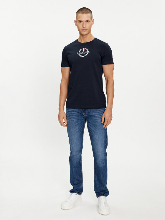 Tommy Hilfiger Tommy Hilfiger T-krekls Global Stripe MW0MW34388 Tumši zils Regular Fit