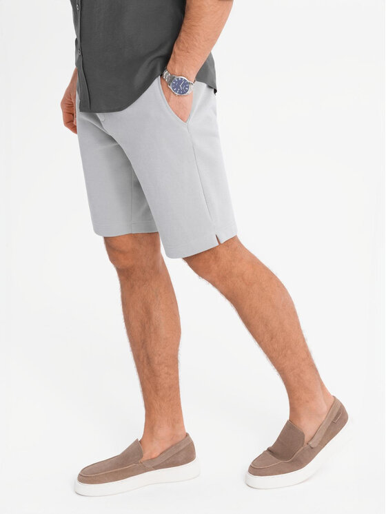 Ombre Ombre Šortky z materiálu OM-SRCS-0169 Šedá Slim Fit