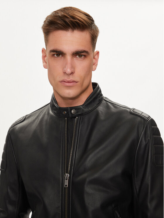 BOSS Boss Kožená bunda Jomoto 50518270 Černá Regular Fit