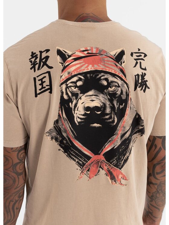 PITBULL PITBULL T-Shirt Koszulka męska Denim Washed BRAVERY 3XL Beżowy Regular Fit