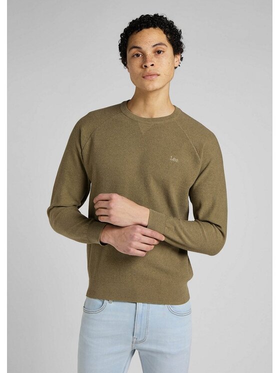 Lee Lee Sweter RAGLAN CREW KNIT Zielony Regular Fit