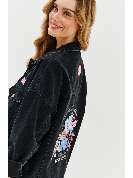 NAOKO NAOKO Džínsová bunda Bow-Tiful Čierna Regular Fit
