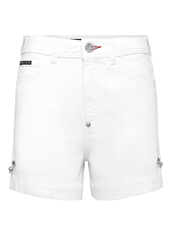 PHILIPP PLEIN PHILIPP PLEIN Džínové šortky 7483 Bílá Skinny Fit