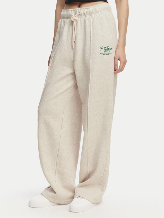 Tommy Hilfiger Pantaloni trening Logo Exaggerated Seam WW0WW50783 Crem Relaxed Fit