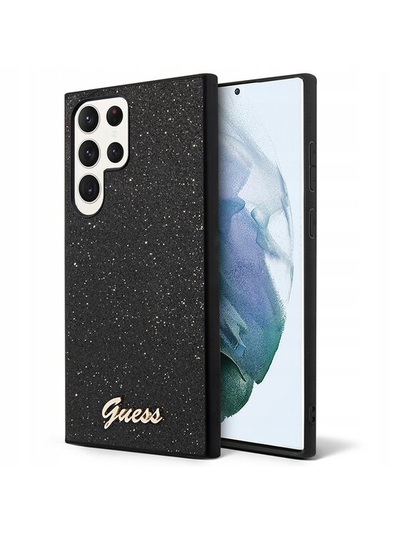 Etui na telefon Guess, Czarne, Glitter Script