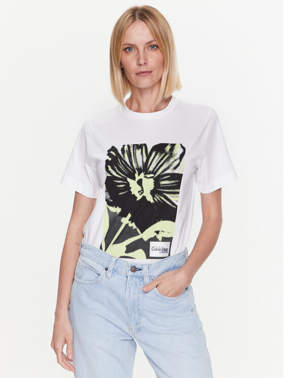Calvin Klein Calvin Klein T-Shirt Flower Print K20K205317 Biały Regular Fit