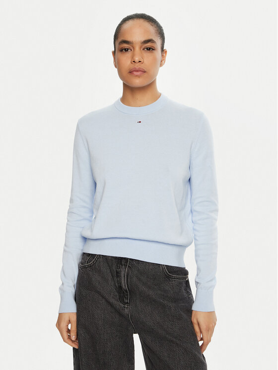 Tommy Jeans Maglione Essential DW0DW20159 Celeste Regular Fit, taglia : L