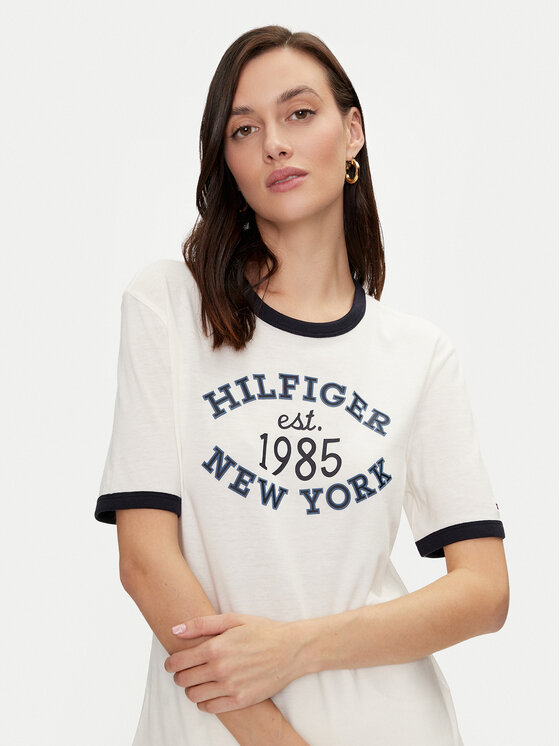 Tommy Hilfiger Tommy Hilfiger T-krekls Varsity Ringer WW0WW42585 Balts Regular Fit