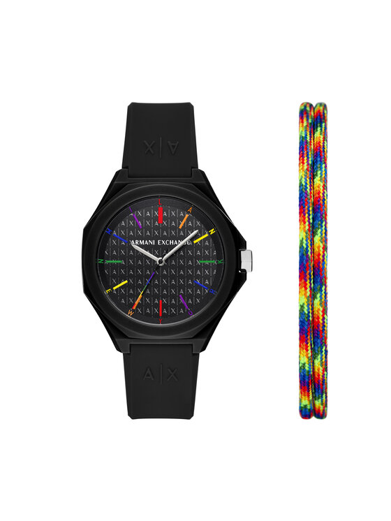 Armani Exchange Armani Exchange Pulksteņa un rokassprādzes komplekts Andrea Gift Set AX7158SET Melns