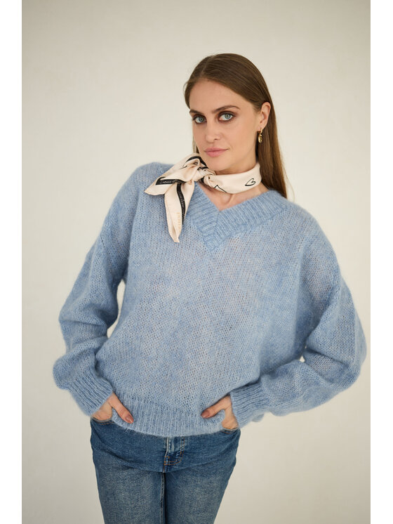 Entelier Entelier Sweter dekolt w serek Niebieski Relaxed Fit