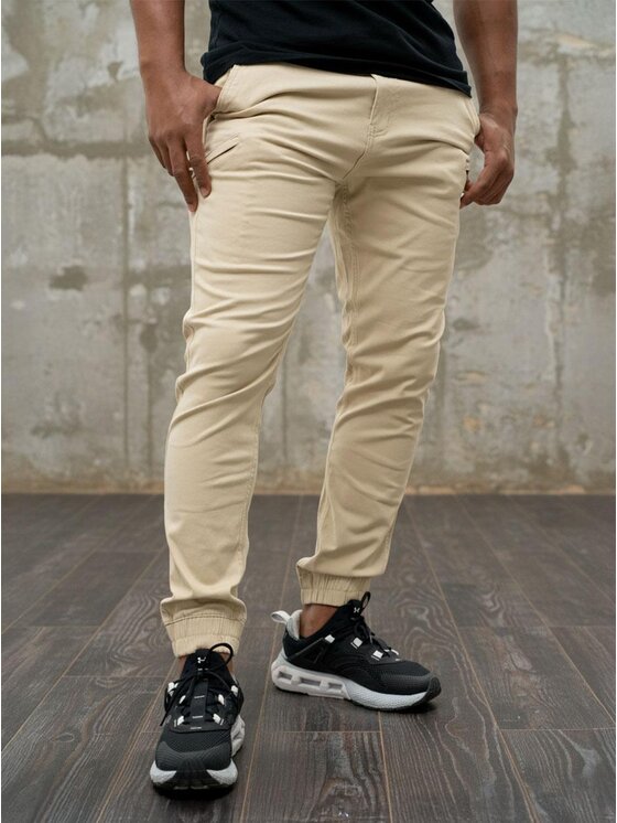 MyStars MyStars Spodnie materiałowe Joggery męskie 6 kieszeni klasyczne beż 129093 Brązowy Regular Fit