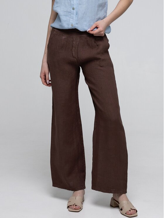 Perso Perso Bavlnené nohavice PTE266362F Hnedá Wide Leg