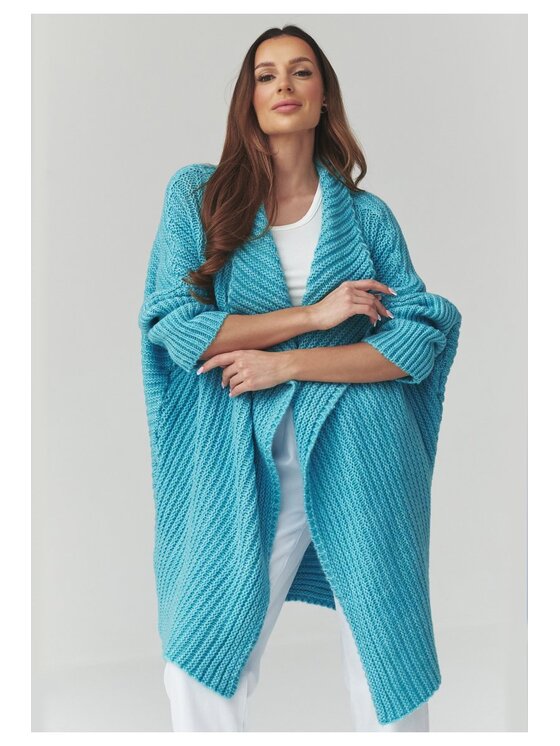 Makadamia Makadamia Sweter S173 Turkusowy Loose Fit