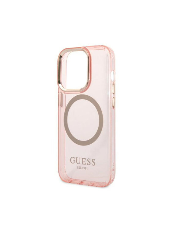 Guess Guess Etui na telefon Outline MagSafe Różowe złocenie