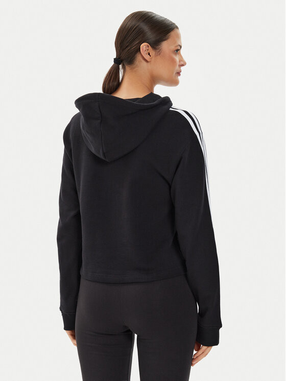 adidas adidas Bluza Essentials 3-Stripes French Terry Crop Hoodie IC8767 Czarny Regular Fit