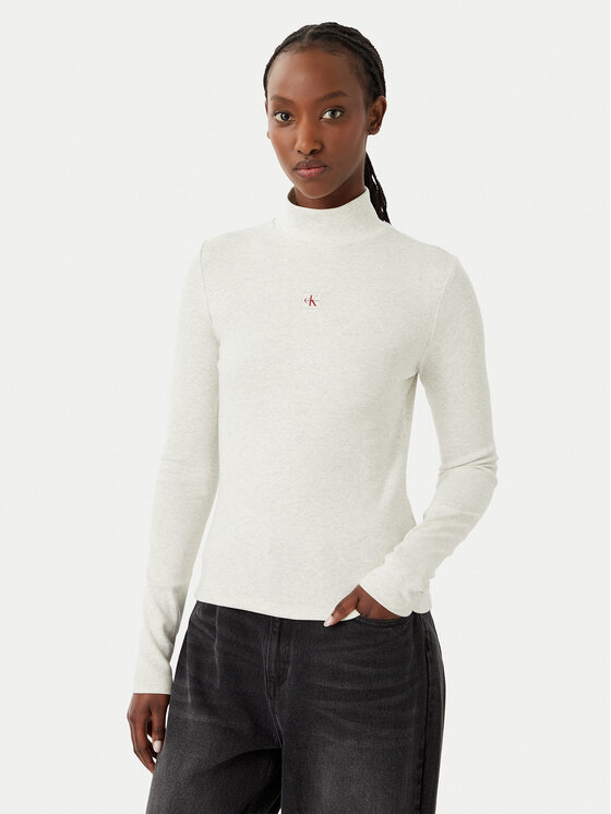 Calvin Klein Jeans Bluză cu gât LV047D203G Gri deschis Slim Fit