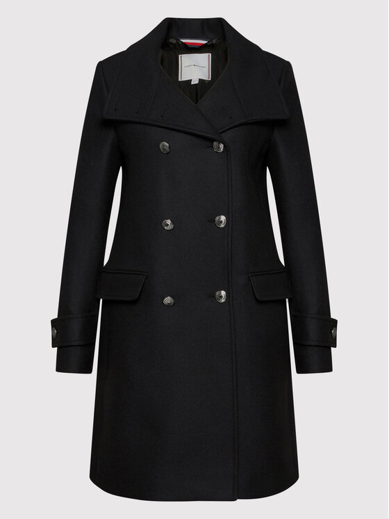 Tommy Hilfiger Tommy Hilfiger Vilnas mētelis Crest Button WW0WW32672 Melns Regular Fit