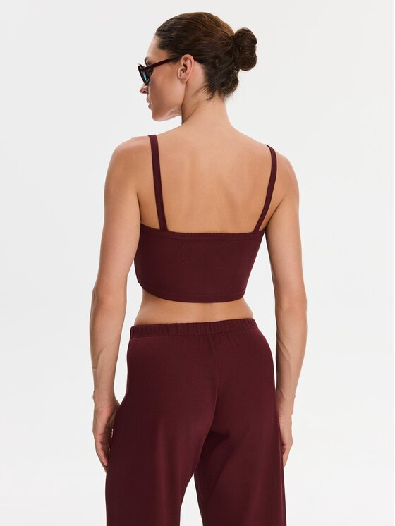 Nudyess Nudyess Top Alex z prążka Bordowy Slim Fit