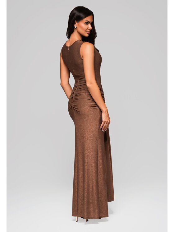 Ombre Ombre Sukienka wieczorowa LA-OM-DLR218 Brązowy Slim Fit