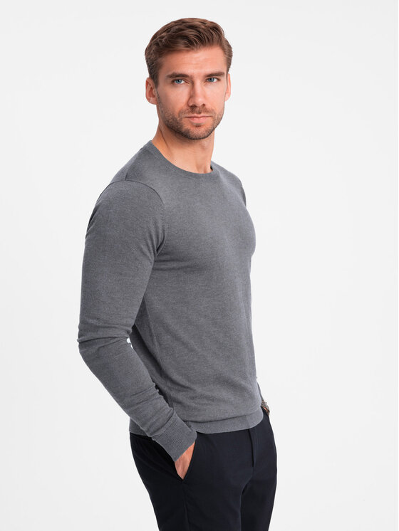 Ombre Ombre Sweter OM-SWBS-0106 Szary Regular Fit