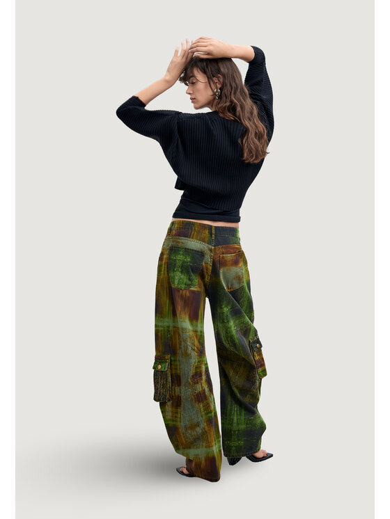 Desigual Desigual Παντελόνι chino PANT_GREEN CHECKS_LAC Πράσινο Casual Fit